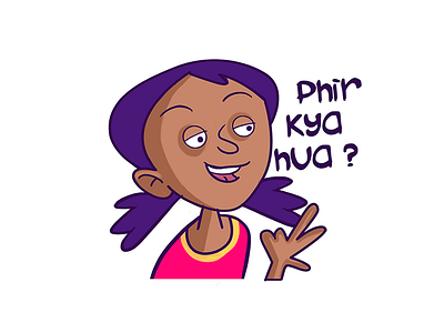 Girl Saying Phir Kya Hua Sticker Design cartoon stickers chat stickers funny girl sticker illustration indian cartoon indian stickers stickerart stickers
