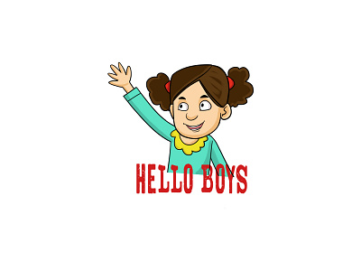 Cute Girl Saying Hello Boys Sticker Design