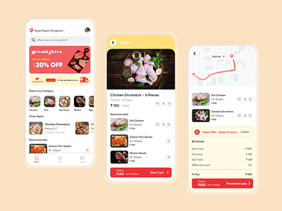 Meat Store App app design ecommerce logo meat meats mobile mobile app mobile app design mobile ui shopping shopping cart store app ui ux uxui