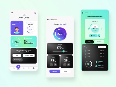 BMI & Water Tracker app bmitracker branding design icon illustration logo ui ux vector waterintake