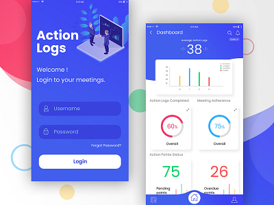 Action Logs - Login Dashboard app app branding branding dash board design flat icon illustration ios meeting meetings mobile ui ux vector web