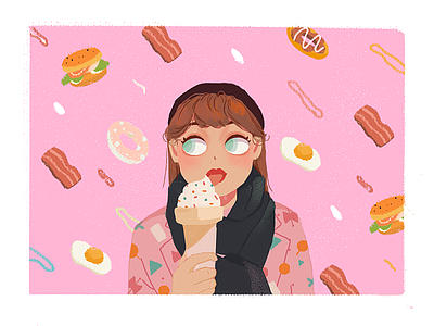 Hey!girl~3 ai article beautiful girl bright colorful design food girl character illustration image ps psd