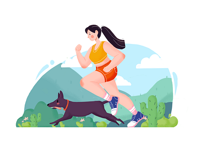 Sports girl beautiful girl bright colorful illustration image run run girl sports