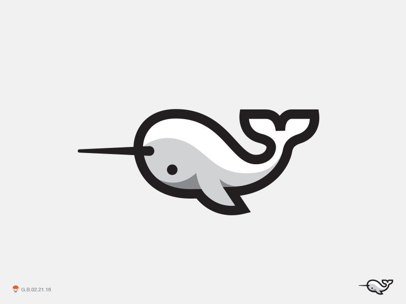 Narwhal 2* whale narwhal fish bird identity symbol mark logo