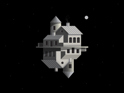 cosmic house architecture building illistration moon space stars sun