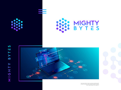 TECHNOLOGY LOGO- Mighty Bytes apps branding design icon illustration logo design m logo modern presentation software tech tech logo technology technology logo typography