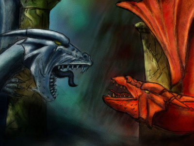 Dueling Dragons art coaster corel corel painter dragons dueling dragons illustration photoshop roller coaster