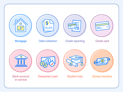 Financial Institution Complaints - Icons bank card cards cash credit debit finance icon illustration money plastic virtual