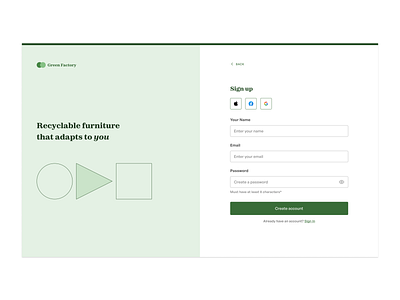 Sign Up Form flat green sign up ui website