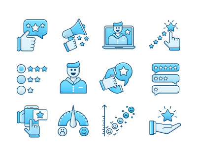 Feedback icons set blue business feedback icons icons set illustration rating set simple stars