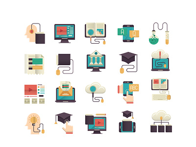 Online Education Icons Set audio book blended learning digital library distance education e learning education apps education for all flat icons online courses online education online graduation online test online university professional training question and answer research search of knowledge smart idea study program