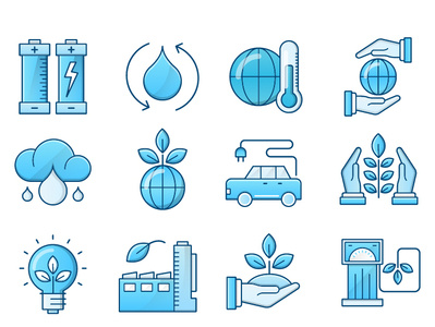 Ecology  Blue Icons Set