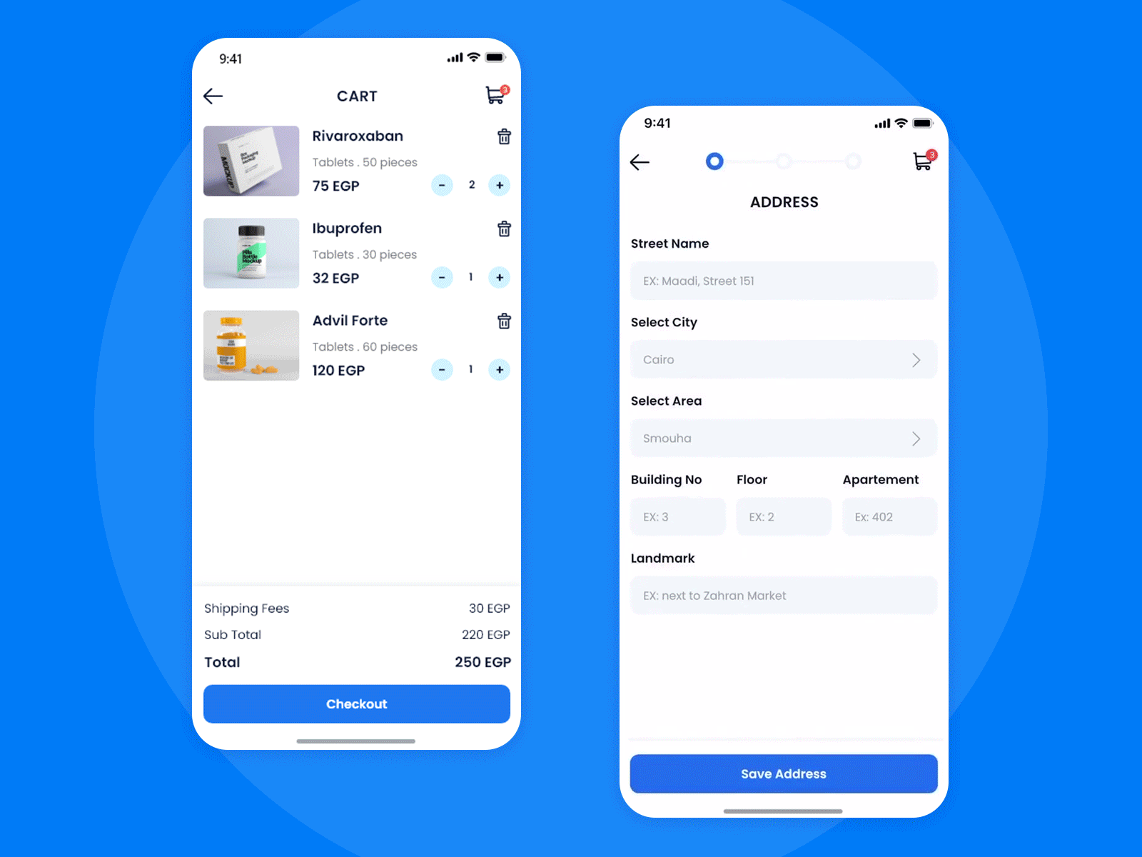 Online Pharmacy Checkout Flow animation app checkout design health healthcare illustration interaction interface ios iphone iphone x iphone12 minimal pharmacy typogaphy ui uidesign uiux ux