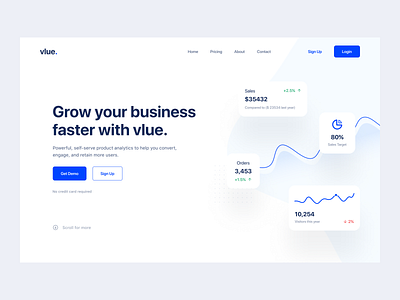 Vlue Landing Page blue business clean design hero landing page landing page design marketing product sales ui ux web