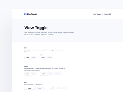 BlueReceipt’s Design System: Pangea ✶ View Toggle blue bluereceipt design system product saas switch toggle ui ux view toggle
