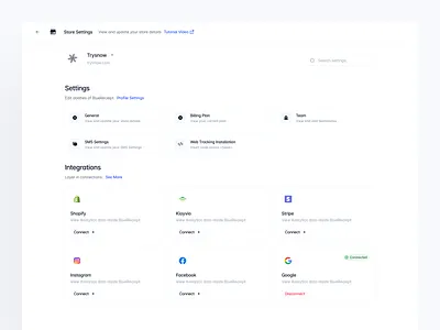 Blue: Store Settings Page blue clean design integrations product settings settings page store store settings system table ui ux web app web app settings