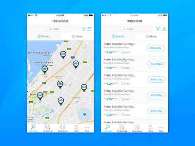 Spot Finder (Map/List View) Screens car parking ios app list view map view mobile app spot finder