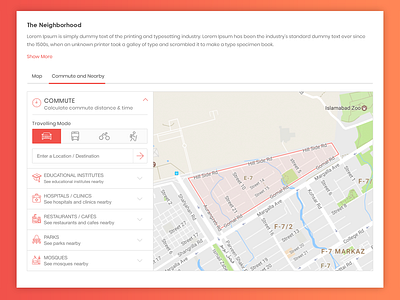 Commute Nearby list view neighborhood properties searching webdesign widgets