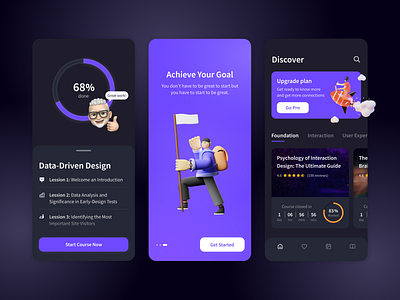 Online Course App 📚 3d course design education flat fly goal illustration learning app minimal online present process product design progressbar purple study time ui upgrade