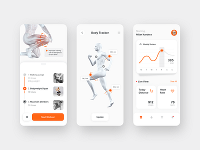 Health Assistant App - Light ver 3d app assistant body care exercise fitness flat health healthcare human minimal mobile orange product design tracker tracking ui uiux wellness
