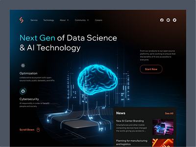 Landing page Data Science & AI Technology 🤖 ai artificial intelligence brain bright dark data desktop gradient mode neon product design science theme ui uiux website