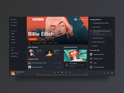 Music Player Concept album billie eilish design flat illustration minimal music music player playlist product product design song ui ux web website website design