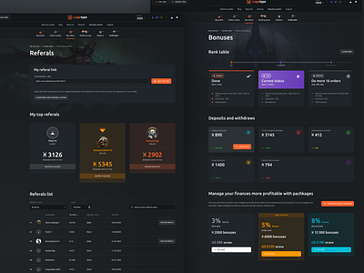 Gaming platform — Referal & Bonus page dark theme design game gaming marketplace online gaming ui ui design ui ux ux video game web design world of warcraft wow