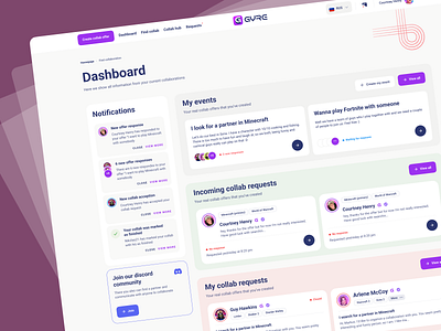 Social media for streamers. Dashboard design