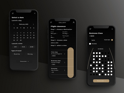 Space travel mobile app #2 app black booking dark design mobile seats space tours travel ui uiux ux uxui web