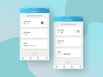 Cisco anyconnect anyconnect app application cisco cisco anyconnect connect disconnect network off on switch turn off turn on ui uiux ux vpn
