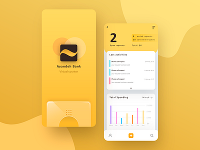 Ayandeh bank android ayandeh bank banking bar chart chart counter ios iphone mobile banking mobile ui splash ui uiux ux yellow