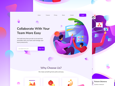 Collaborative Website collaborate gradient gradients homepage icon illustration ilustration landing page purple website