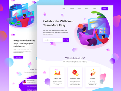 Collaborative Website Design analyse analytic collaborate gradient gradients homepage icon illustration ilustration landing page task app teamwork ui web design website website design