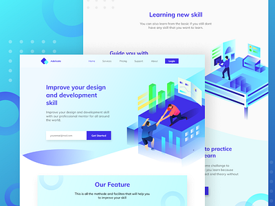 Improve Skill Website Design design app education education website gradient gradients homepage icon illustration ilustration isometric landing page ui web design website