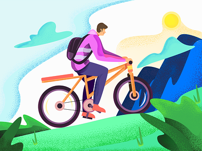 Bike Traveller backpacker bike bycicle gradient gradients illustration ilustration landing page plant texture travel vector website