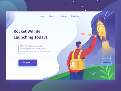 Rocket Launch Landing PAge astronout flat galaxy gradient gradients homepage illustration ilustration landing page rocket rocket launch space ui website