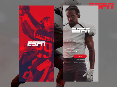Espn Mobile Ui american football app creative design figma login page mobile splash screen sports ui