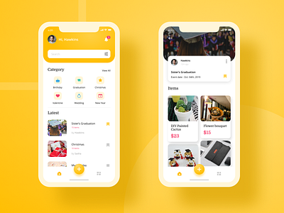 Simple gift list app for sharing gift ideas app app design design home screen mobile mobile app mobile ui ui uidesign yellow