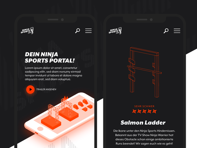 Design Ninja Sports illustrator ninja ninja sports ninja warrior ninja-sports.net portal salmon ladder web webdesign xd