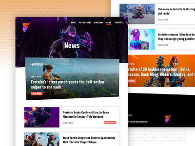 Fortnite Acc - Blog design fornite gaming gaming website identity illustration interface magazine portal typography ui ux website website design