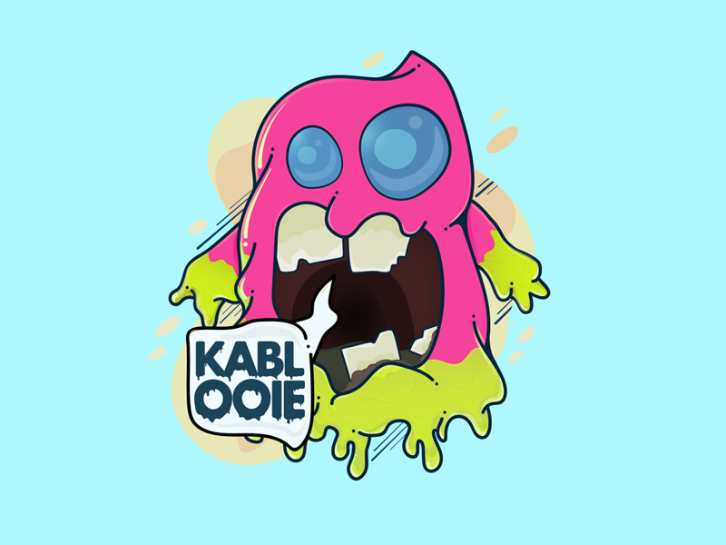 Kablooie monster icon cartoon character drawing 80s style photoshop illustrator slime scary cute branding vector logo design illustration motion 2d digital art colorful