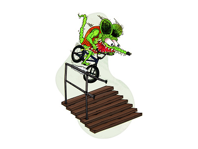 Rat Fink BMX 2d animal art cartoon character clean design drawing flat graphic graphic design green icon illustration illustrator logo motion rat sketch vector