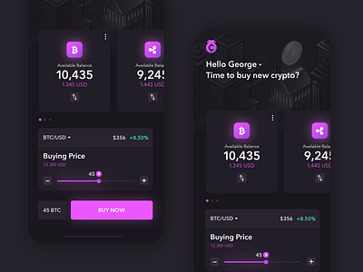 Crypto App | Dark UI app app design application balance bank bank card credit crypto dark ui finance glow ios mobile money ui