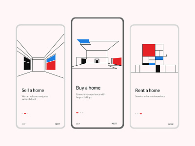 Real Estate Marketplace App Onboarding android app bauhaus blue branding design illustration onboarding ui red ui uidesign ux uxdesign