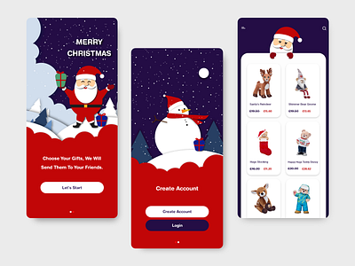 OnLine Shopping For Christmas app app design christmas christmas app gift happy new year illustration illustrator minimal mobile modern online red santaclaus snowman trend ui ui design uiux xd
