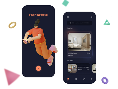 Hotel Reservation App UI 3d 3d art app app design art dark app dark mode dark theme dark ui figma home hotel hotel app hotel booking hotel booking app hotel branding illustration minimal mobile restaurant