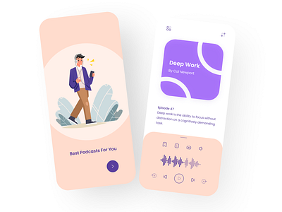 Podcast Application UI app design illustration minimal mobile modern music music app podcast podcast cover podcasting soundcloud soundwave trend ui work