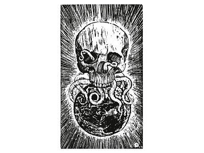SKULLTOPUS carving design illustration octopus print print design printing press skull woodcut woodworking world