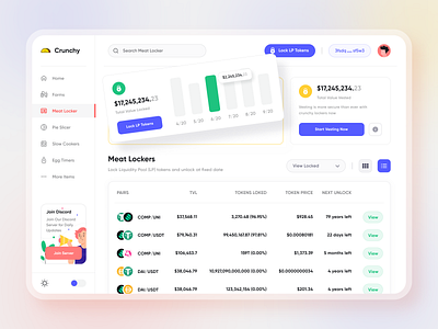Crunchy DeFi LP Lockers & Vesting Screen