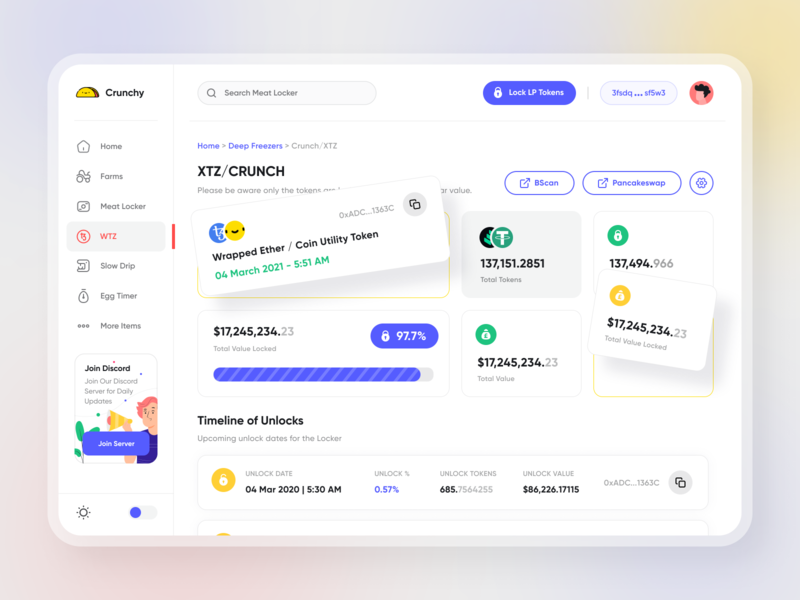 Dashboard Wrap XTZ (WTZ) Tezos Crypto platform | Crunchy blockchain crypto app crypto ui crypto web app crypto website cryptocurrency dashboard nft design tezos platform web app